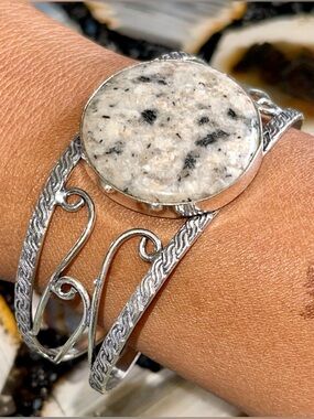 Kiwi Jasper Stone Cuff Bracelet - Adjustable